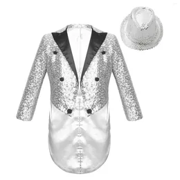 Jackets Kids Boys Sequins Blazer Tuxedo Coat Circus Magic Shows Cosplay Performance Costume Wedding Birthday Party Jazz Dance Tailcoat