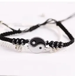 Charm Bracelets Tai Chi Yin Yang Alloy Bracelet Black And White Two Piece Set Vintage Woven Couple Gift