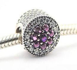 Shimmering Droplets Silver Beads with Purple CZ charms 925 sterling silver loose beads for thread bracelet fashon jewelry authentic5441444