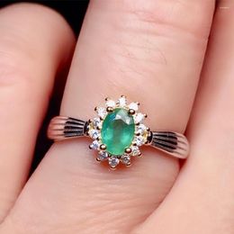 Cluster Rings Natural Colombian Emerald Ring High Clarity Full Fire Colour Main Stone 4 6mm 925 Silver Inlaid