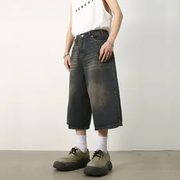 Men's Jeans Korean Style Vintage Summer Loose Male Wide Leg Knee Length Shorts 2024 Washed Fashion Denim Trouser 9A8825