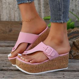 Slippers Women Summer Flip Flops Large Size Female Wedge Solid Color 2024 Non-slip Thick Bottom Casual Ladies