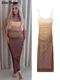 Sexy Tulle Beach Slip Dress Women Tie Dye Sleeveless Bodycon Female Maxi Dresses Square Collar Summer Spaghetti-Strap Vestido 240131