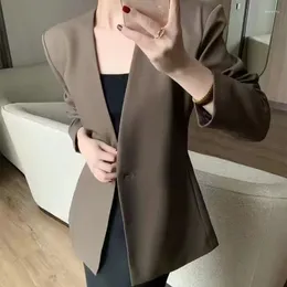 Women's Suits Coffee Coloured V-neck Suit One Button Jacket Women Autumn 2024 Design Sense Niche Fashion Waist Tightening Slimming