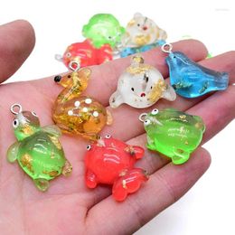 Charms 10pcs Jelly Frog Dove Deer Fish Turtle Resin Cartoon Cute Animal Pendant For Earring Keychain Diy Crafts Jewelry Making