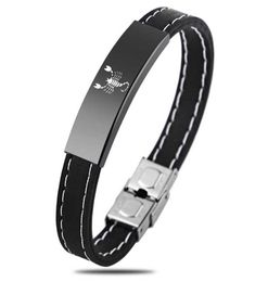 2018 New 12 Zodiac Signs Silicone Bracelet for Men Women Stainless Steel Clasps Virgo Libra Scorpio Mens Bracelets Wristband5821764