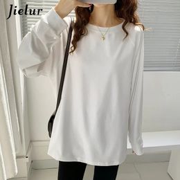 Jielur Loose Longsleeved White Tee Shirt Winter Solid Color Tops Female Casual Warm Bottoming Basic ONeck Tshirt SL 240130