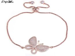 Pipitree Luxury Micro Pave Zircon Stone Big Butterfly Bracelet Femme Slider Chain Rose Gold Color Charm Bracelets Women Jewelry7996444666