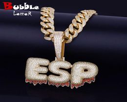 Custom Name Bubble Letter Necklace Red Colour Material Copper Cubic Zircons Hip Hop Rock Street7006356