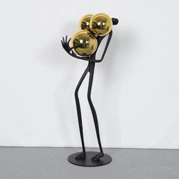 Minimalist Black Matchstick Men Ornaments Golden Ball Decorative Character Statue Desk Decoration Abstract Figure Sculpture 240124