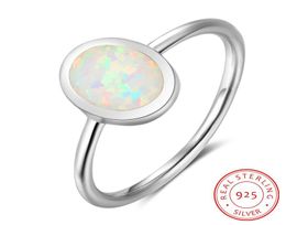fashion Solitaire Ring Finger Ring 925 Sterling Silver white fire opal oval ring Charm Lady Girls Silver Jewelry f056916290