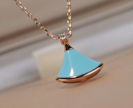 Luxurious quality small fan shape pendant necklace with blue turquoise stone for women wedding Jewellery gift PS44892340756