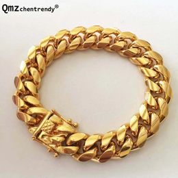 Top Quality Stainless Steel Curb Cuban Chain Dragon Clasp Lock Men Bracelet Fashion Hip hop Bangles Rocker Jewelry 8101214mm 240125