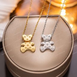 2024 New Fashion Gold Bear Necklace Titanium Teddy Bear Necklaces Jewellery Cool Style Neck Chain Celebrity Birthday Gift