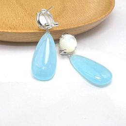 Dangle Earrings 925 Sterling Silver Natural Stone White Shell Blue Quartz Charm Women's Vintage Eardrop Jewellery Trendy For Women