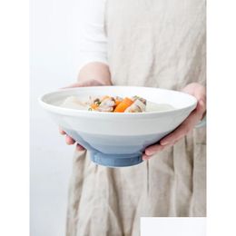 Bowls Ceramic Ramen Noodle Bowl Blue Gradient Soup Fruit Salad Kitchen Household Dinnerware Drop Delivery Home Garden Dining Bar Otajf