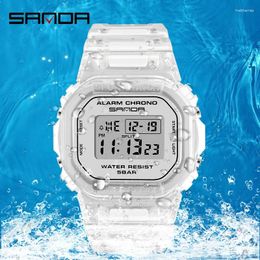 Wristwatches SANDA 2024 Sell Waterproof Digital Watch Unique Transparent Resin Strap Multifunctional Men Wristwatch Relogio 2009