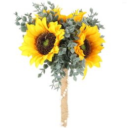 Decorative Flowers Vintage Simulated Sunflower Bride Wedding Decorations Summer Bouquet Silk Supplies