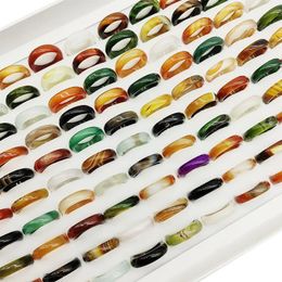 20pc/Lot Wholesale Bohemia Mix Colour Agate Stone Finger Rings For Women Natural Grain Joint Ring Girl Party Wedding Gift 240125