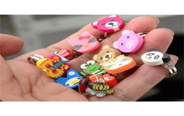 Adjustable Cartoon Animal Flower Mixed Polymer Clay 10Pcslot Children Kids Boys Girl Finger Rings Christmas Gift Ring4513410