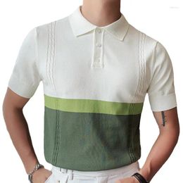 Men's Casual Shirts Mne's Summer Knitwear Breathable Knitted Short Sleeve Polo Shirt For Male Patchwork Business Tops