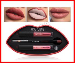 2019 NEW Lip Makeup Missyoung Matte Liquid Lipstick Lip Liner Shimmer Lipgloss 3 in 1 Lip Make Up Set1561216