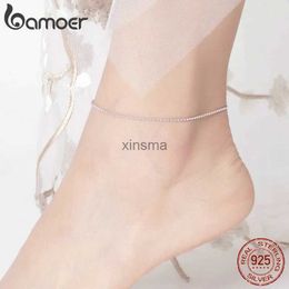 Anklets BAMOER Hot Sale Simple Essential Bead Link Anklets 925 Sterling Silver Bracelet for Foot Jewellery Silver Female Leg Chain SCT002 YQ240208