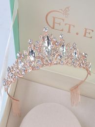 Princess Crystal Rose Gold Tiaras and Crowns Headband Girls Love Bridal Prom Wedding Party Accessiories Hair Jewellery MX2007274658831