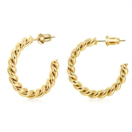 Hoop Earrings Vonmoos For Women 14K Real Gold Plated 925 Sterling Silver Needle Chunky Hoops Medium Braided Jewellery