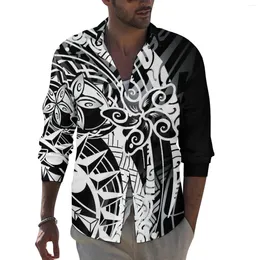 Men's Casual Shirts Aloha Hawaii Long Sleeve Shirt Summer Fiji Turn-Down Collar Polynesian Tribal Ethnic Menswear