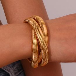 Stainless Steel PVD Gold Plated Silver Color Mixed 3 Layers Wrapped Bracelets Bangles For Women Elastic Chain Bangle 240130