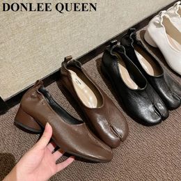 Fashion Split Toe Flats Shoes Women Slip On Casual Loafers Chunky Heel British Oxford Soft Moccasins Zapatos De Mujer 240126