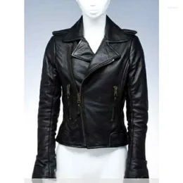 Women's Jackets Stylish Genuine Lambskin Leather Jacket Black High Quality Collared Coat