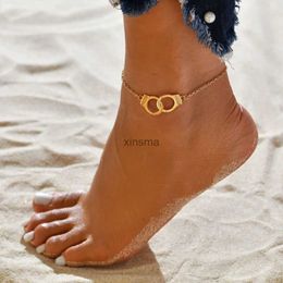 Anklets New Fashion Gold Colour Handcuffs Beach Anklets For Women Trendy Foot Jewellery Freedom Letters Leg Bracelet Gift For Girl YQ240208