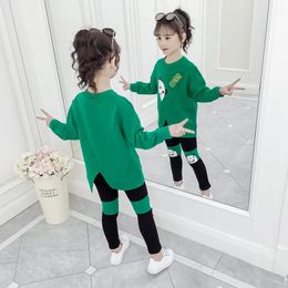 Meninas camisetas leggings calças 2 pçs/set adolescente bebê crianças roupas com capuz inverno outono solto agasalho 4 6 7 8 9 10 11 12 ano 240118