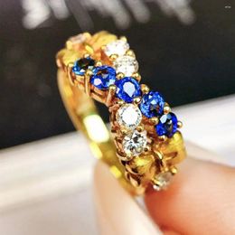 Cluster Rings JY2024 No.4389 Sapphire Ring Natural 0.57ct Blue Gemstones Pure 18K Gold Jewellery For Women Diamonds