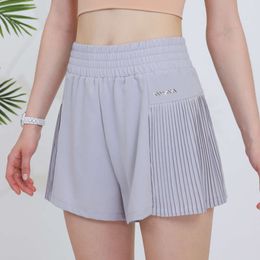 Lu Align Running Skorts Loose Women Tennis Sport Fake Two Piece Shorts Pleated Short Pant Gym Fitness Trunks Female Lemon LL Jogger Lu-08 2024