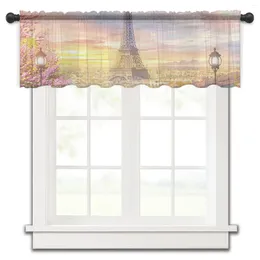 Curtain Paris Balcony Architecture Art Short Sheer Window Tulle Curtains For Kitchen Bedroom Home Decor Small Voile Drapes
