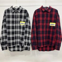 Men's Casual Shirts Mens Plaid Oversized Checkered Letter Tops Men Women 1:1 Flannel Long Sleeve