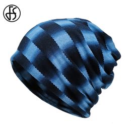 FS American Street Style Blue Plaid Hip Hop Cap Women Dual Purpose Ring Scarf Casual Warm Slouchy Beanies For Men Gorro Mujer 240124