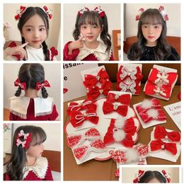 Hair Accessories Chinese Year Red Bow Hairpin Girl Childrens P Bowknot Clip Headwear Hanfu Headdress Drop Delivery Baby Kids Maternity Otqyv