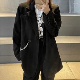 Women's Suits Loose Chic Blazer Jacket Spring Autumn 2024 Thin Vintage Office Suit Coat Female Casual Chain Double-Breasted Outerwear