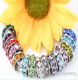 100 pcslot 10mm 12mm White mixed multicolor Rhinestone Silver Plated Big Hole Crystal European Beads spacer Loose Bead Bracelets8057516