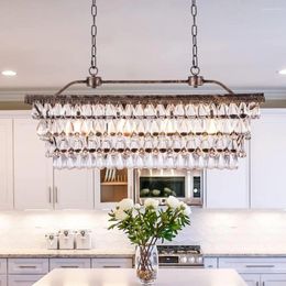 Chandeliers Dining Room Crystal Chandelier Antique Bronze Rectangle Ceiling Light Lights Farmhouse Kitchen Island