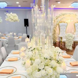 Party Decoration Clear Acrylic Table Flower Stand Centerpiece Cylinder 9 Heads Candelabra For Hall El Restaurant Flowers Shaped Drop D Otp6J