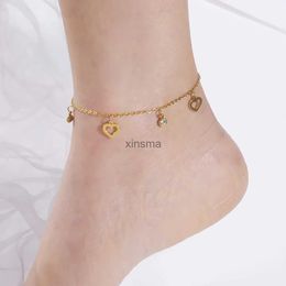 Anklets Skyrim Bohemia Heart Crystal Leg Ankle Bracelet Gold Colour Stainless Steel Beach Foot Chain Anklet Jewellery Gift for Women Girls YQ240208