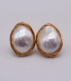 New DIY baroque pearl earrings Gold female earrings Natural white baroque pearl Unique gift Women039s pearl earrings24994536504590