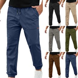 Men's Pants Corduroy Drawstring Waist Elastic Tapered Jogging Sports High Open Back Pocket Jumpsuit Mens