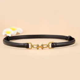 Belts Unique Chain Genuine Leather Belt Women Fashion Thin Cowskin Gold Buckle Female Jeans Dress Waistband 2024