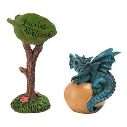 Garden Decorations Fairy Dragon Waterproof Resin Bright Colours Rich Details Mini Figurine With Guidepost For Decoration DIY